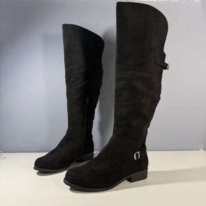 SM Wide Calf Black Faux Suede Over The Knee Boots Womens Size 8 Wide